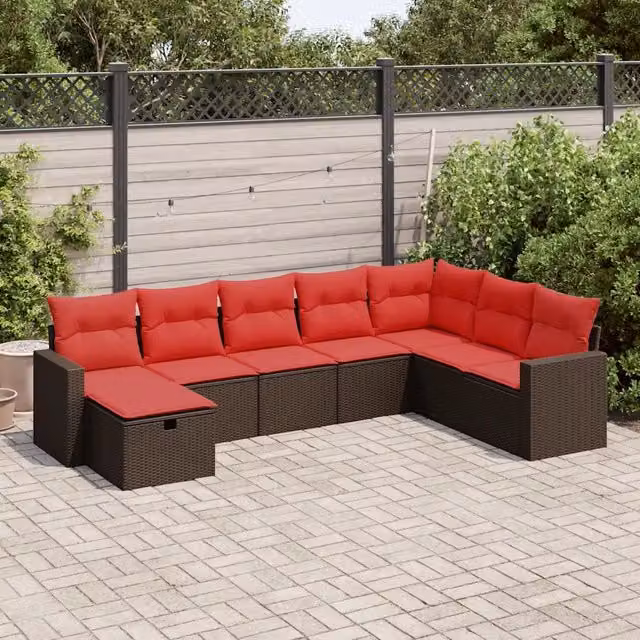 Set Divani da Giardino 8 pz con Cuscini Marrone in Polyrattan 3325440