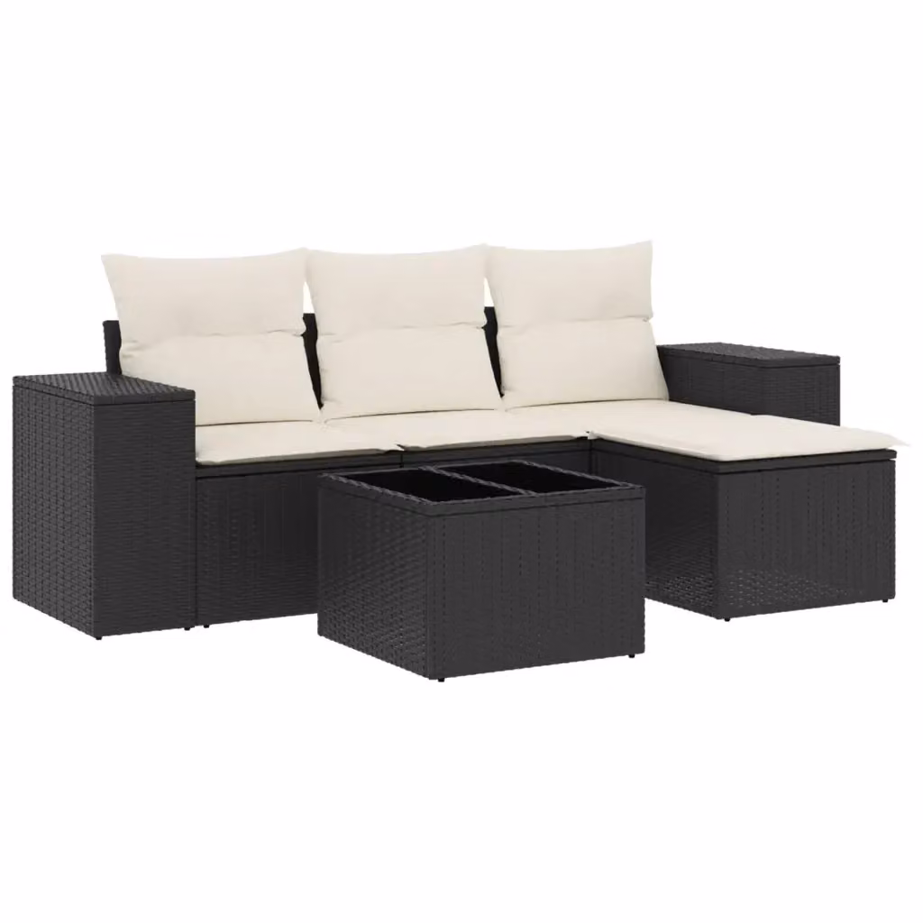 vidaXL Set Divani da Giardino a L 5 pz con Cuscini e Tavolino in Polyrattan Nero e Acciaio – 2