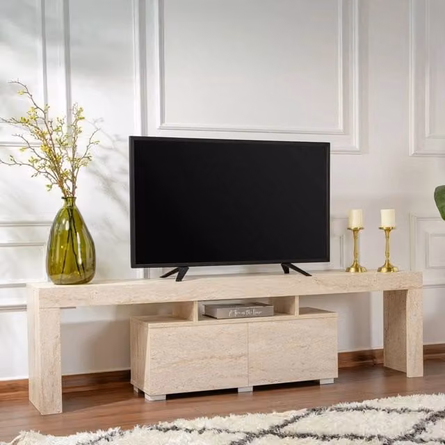 Mobile porta TV Andarna, Credenza da soggiorno, Armadio basso per TV, Base parete attrezzata, 180x31 h50 cm, Beige