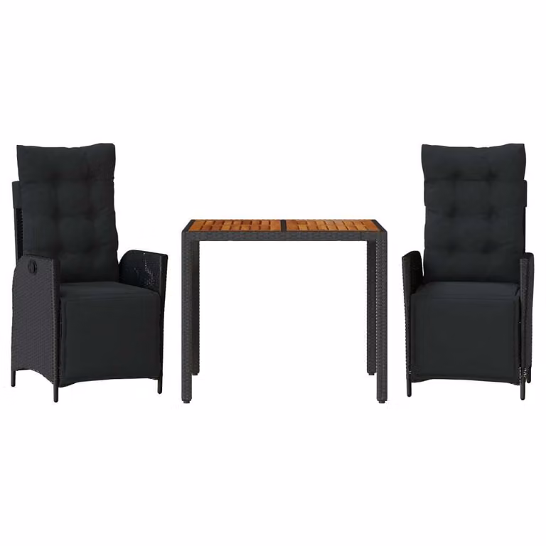Set da Pranzo da Giardino 3 pz con Cuscini Nero in Polyrattan
