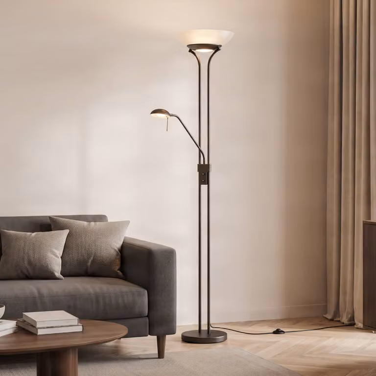 Lampada da terra con luce lettura Yveta Lindby, dimmerabile, Marrone / Ruggine, Soggiorno / Sala da pranzo, Metallo, Campagna / Rustiche, Lampada LED da terra