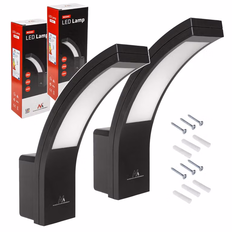 2 lampade da facciata a LED Maclean da 800 lm, IP54, 10 W, bianco luce diurna (4000 K), colore: nero, MCE343 B