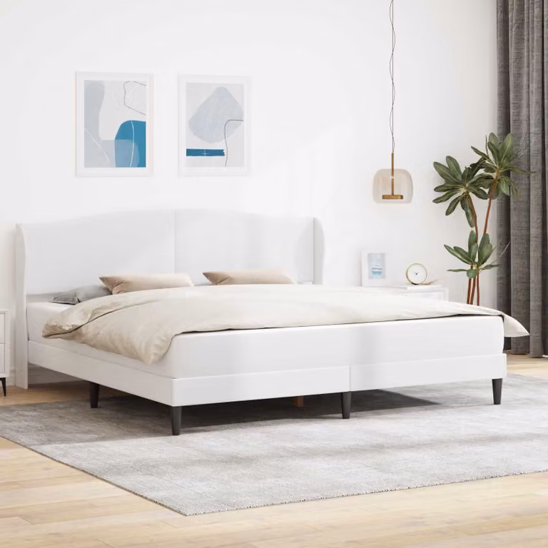 Struttura del letto con testiera vidaXL in similpelle bianco, L/P/H: 200 x 200 x 101 cm