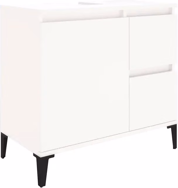 Mobiletto da bagno moderno sospeso HELLOSHOP26 con cassetti e ante in bianco opaco L: 65 cm, P: 33 cm, H: 60 cm