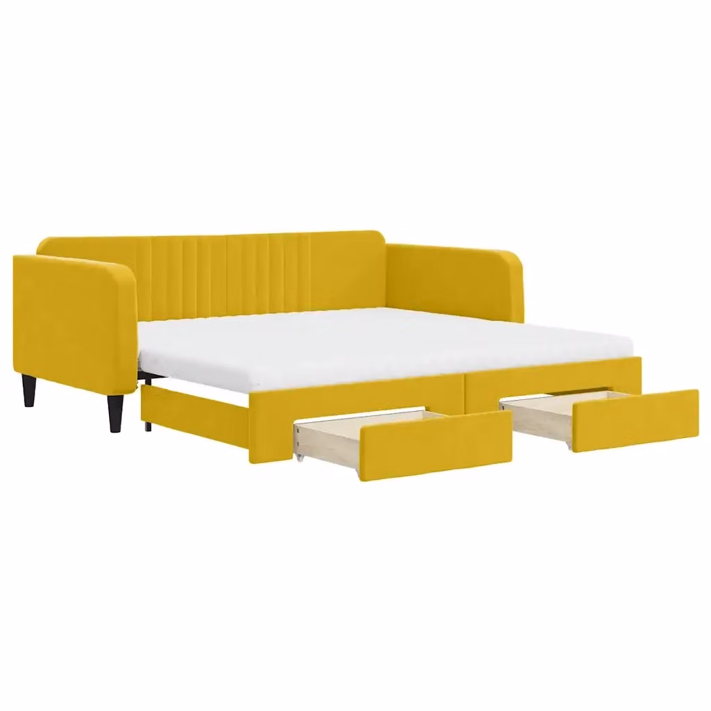 Divano Letto Estraibile con Cassetti vidaXL in Velluto Giallo L/P/H: 223 x 110 x 75 cm – 2