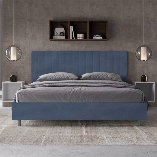 Letto matrimoniale king size con contenitore Agueda di ityhome, imbottito in microfibra blu, L 190 x P 210 cm