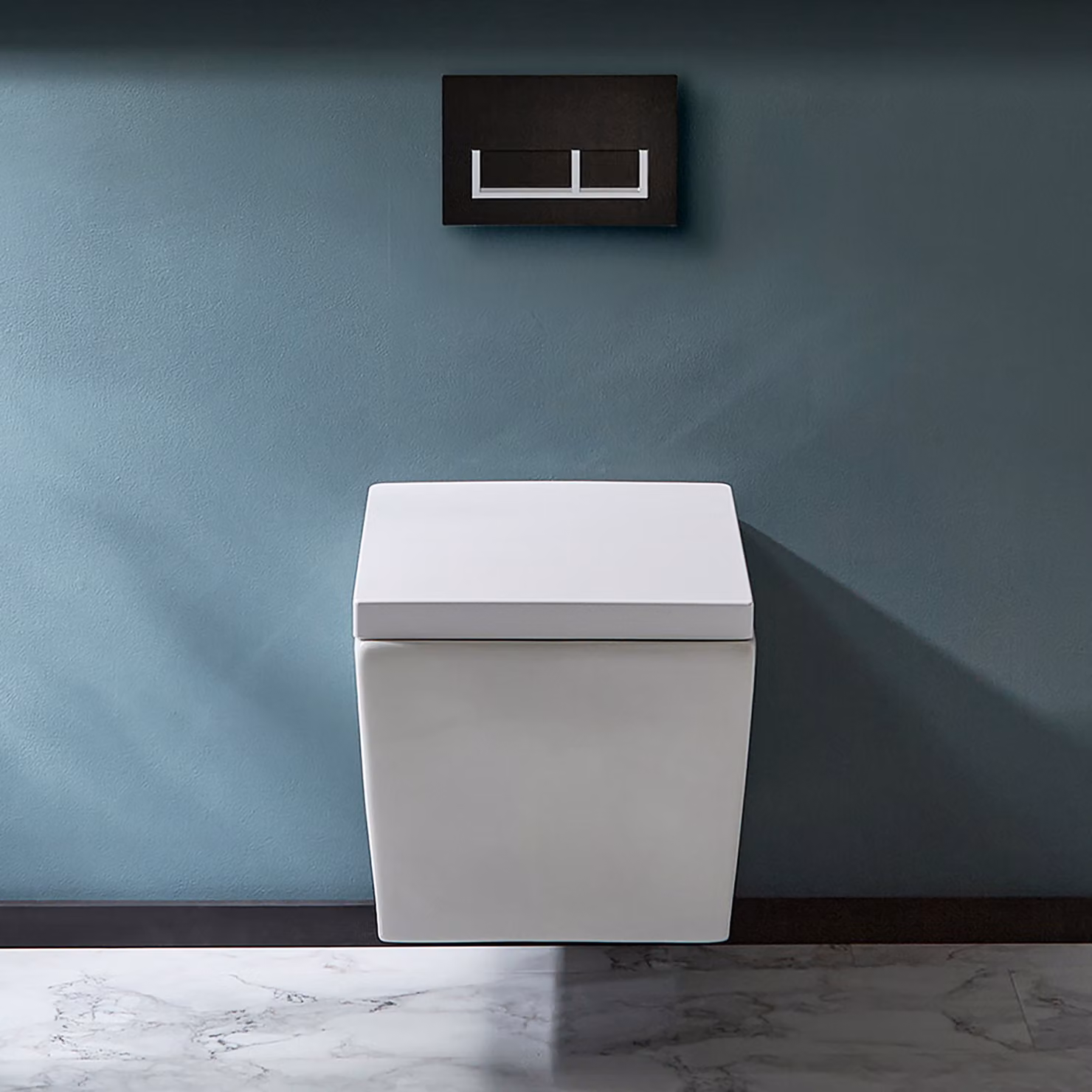 Sanitario WC Sospeso con Telaio Corto - Placca di Comando Rettangolare Bianca/Cromata - Halwell