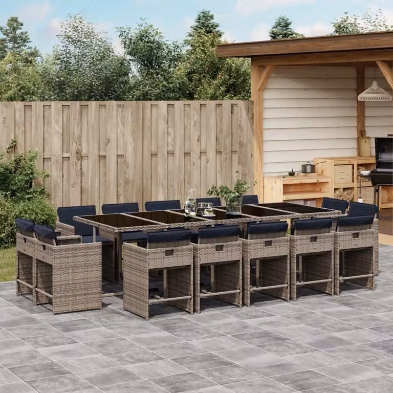 Maison Exclusive - Set da pranzo da giardino da 15 pezzi con cuscini, grigio, polyrattan