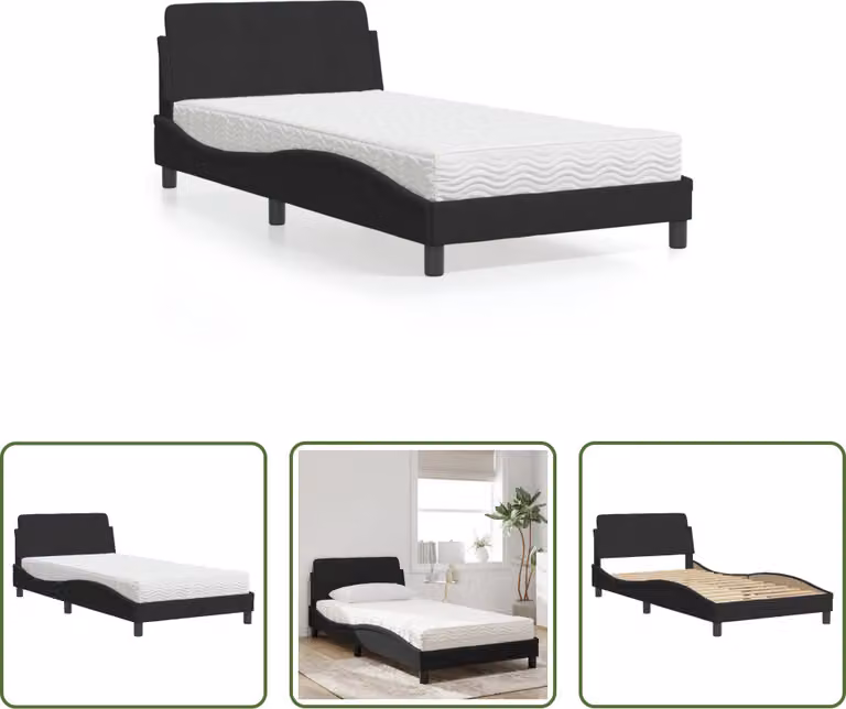 The Living Store Letto con materasso nero 100x200 cm in velluto