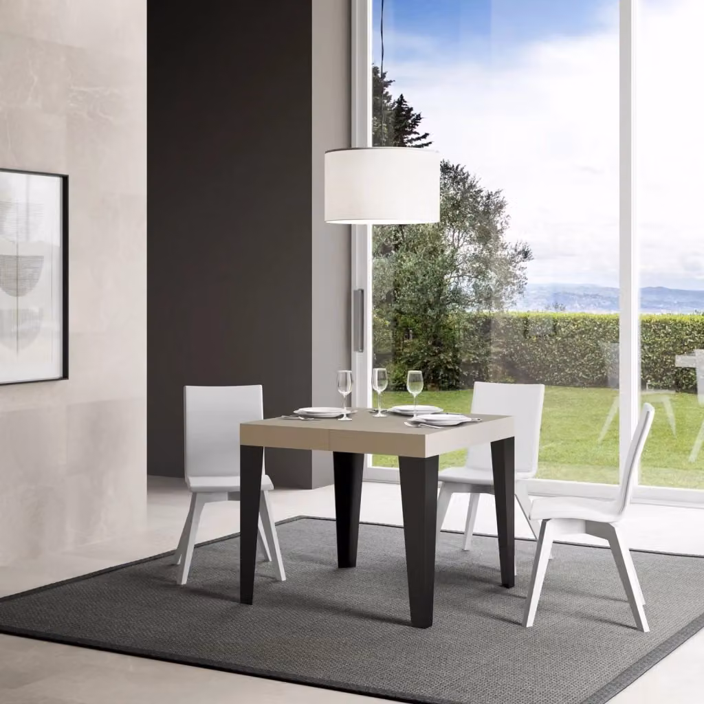 Tavolo Allungabile Moderno GIORDANOSHOP Flame Cashmere con Telaio Antracite L/P/H: 90-246 x 90 x 77 cm – 2