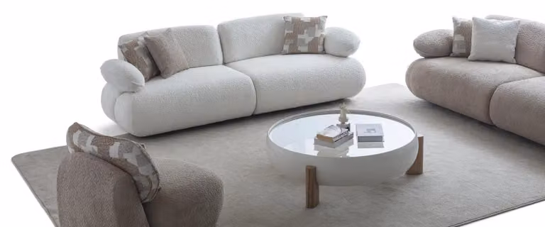 Weiße Wohnzimmer Garnitur Luxuriöser 3-Sitzer Holz Couchtisch 2tlg