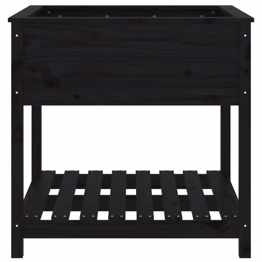 Fioriera rialzata in legno di pino nero con ripiano per giardino e patio L: 82,5 cm, P: 82,5 cm, H: 81 cm – 2