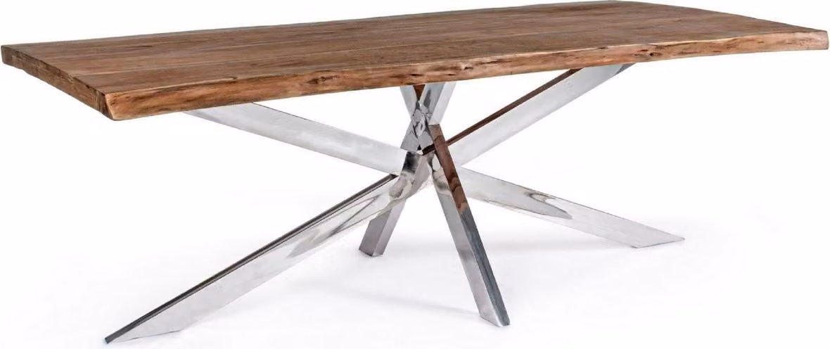 Casa Padrino tavolo da pranzo marrone / argento 220 x 100 x h. 77 cm - Tavolo da cucina rettangolare con piano in legno massiccio e gambe in acciaio inox - Mobili da sala da pranzo - Mobili da cucina - Mobili