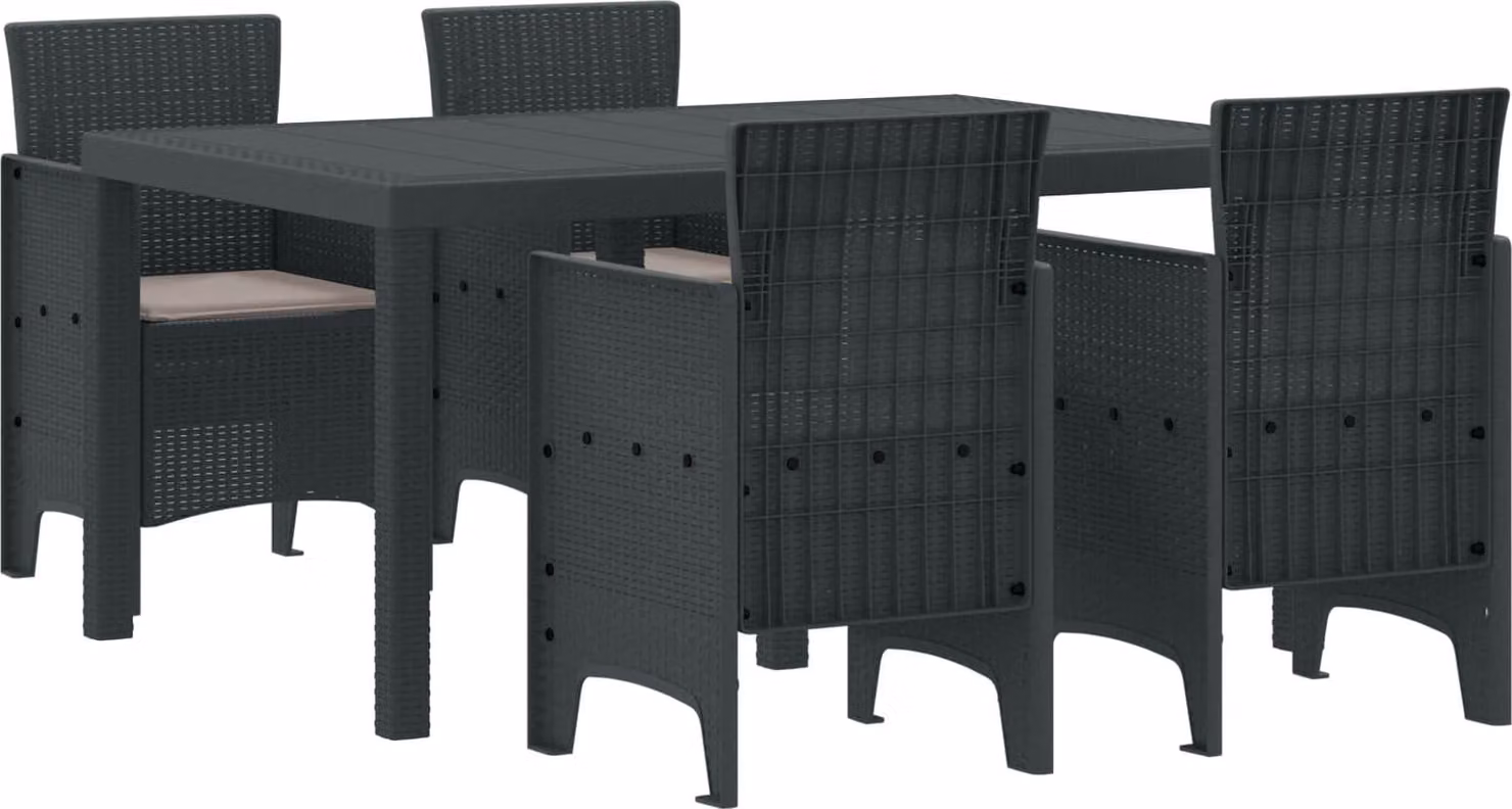 Set da Pranzo per Giardino 5 pcs Antracite Rattan Polt