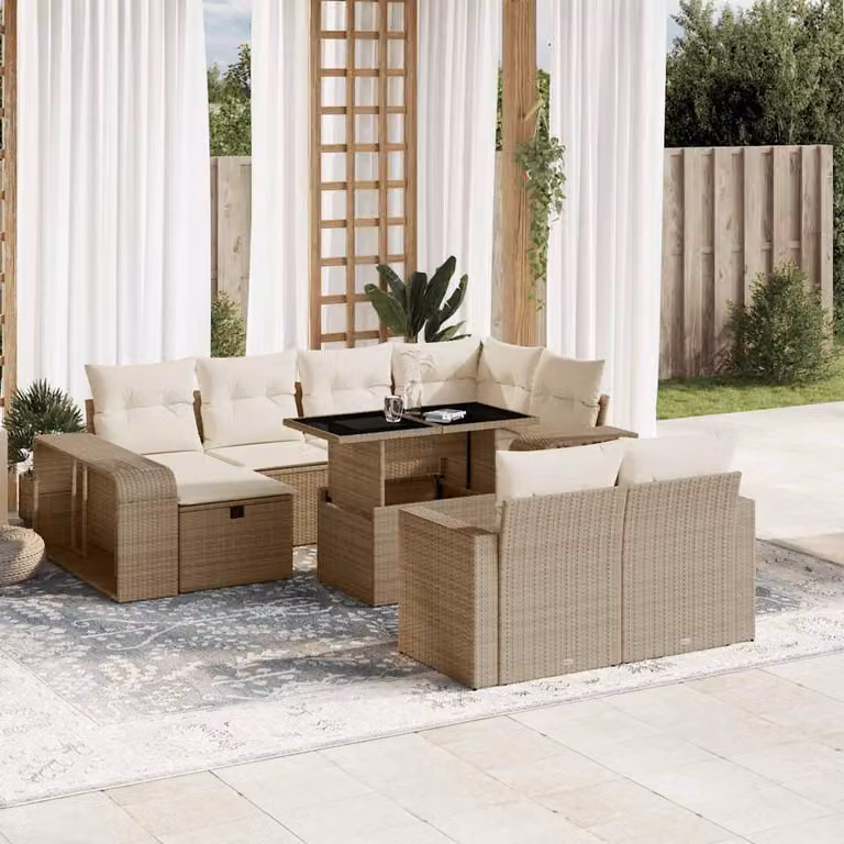 vidaXL Set Divani da Giardino 11 pz a Forma a L con Cuscini Beige e Tavolino in Polyrattan e Acciaio