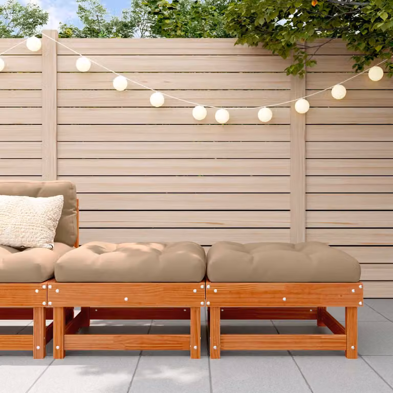 vidaXL Poggiapiedi da Giardino in Legno di Pino Massiccio con Cuscini Marrone e Beige L/P/H: 61,0 x 60,5 x 30,0 cm