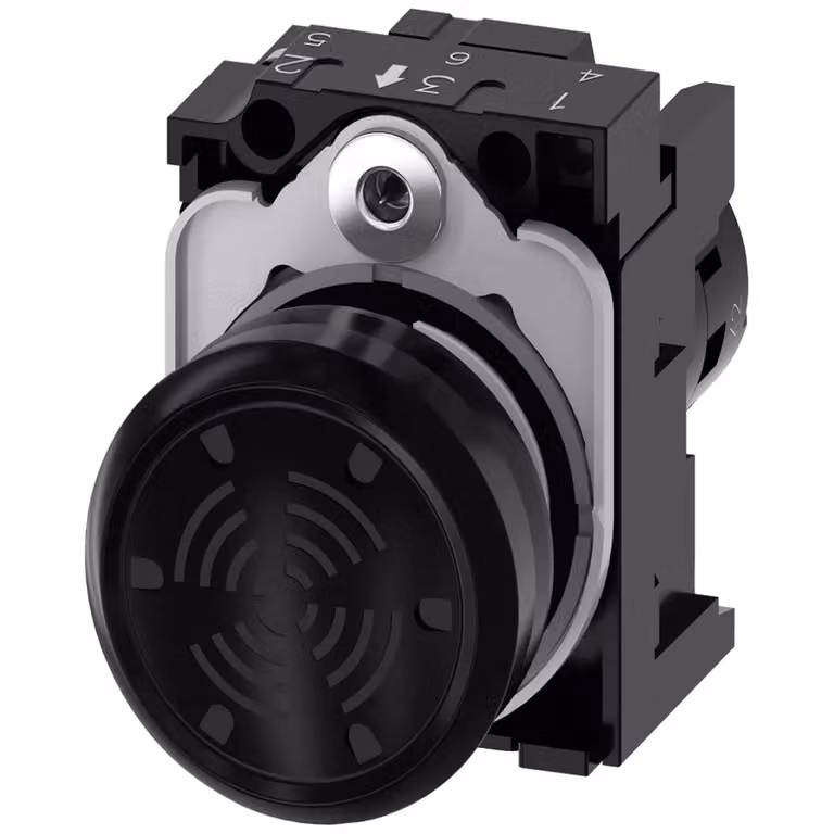 Segnalatore acustico Siemens, 22 mm, rotondo, plastica, nero, tono continuo a 4,5 kHz, AC/DC 24 V 3SU12006LB101AA0