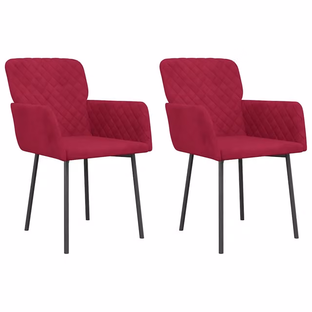 Set di 2 sedie da pranzo e cucina moderne in velluto rosso con braccioli e struttura in metallo