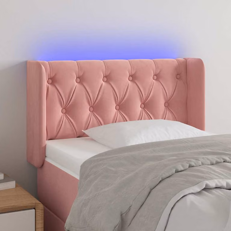 Testiera per letto vidaXL in velluto rosa con illuminazione LED e porta di ricarica USB, L 83 cm, P 16 cm, H 78-88 cm