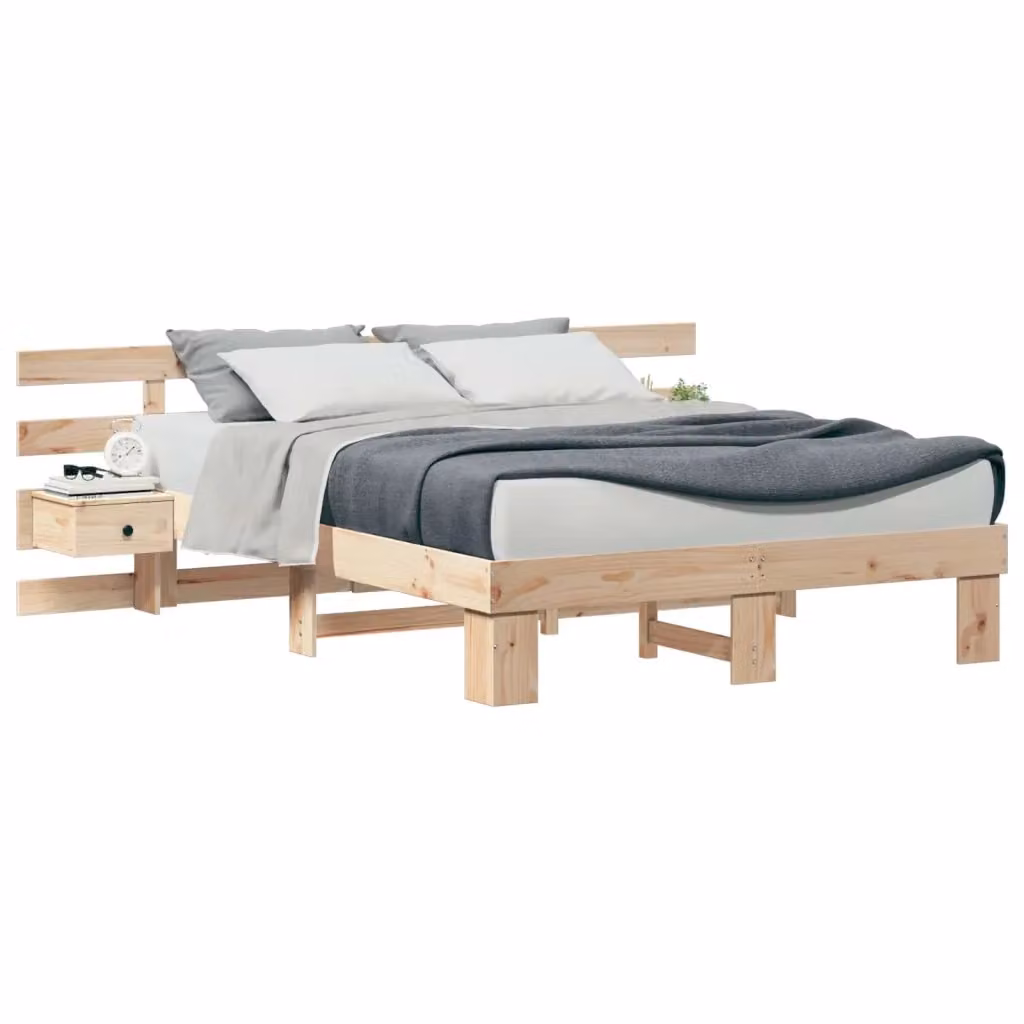 Struttura del letto moderna vidaXL in pino massello marrone e beige L/P/H: 200 x 150 x 220 cm – 2