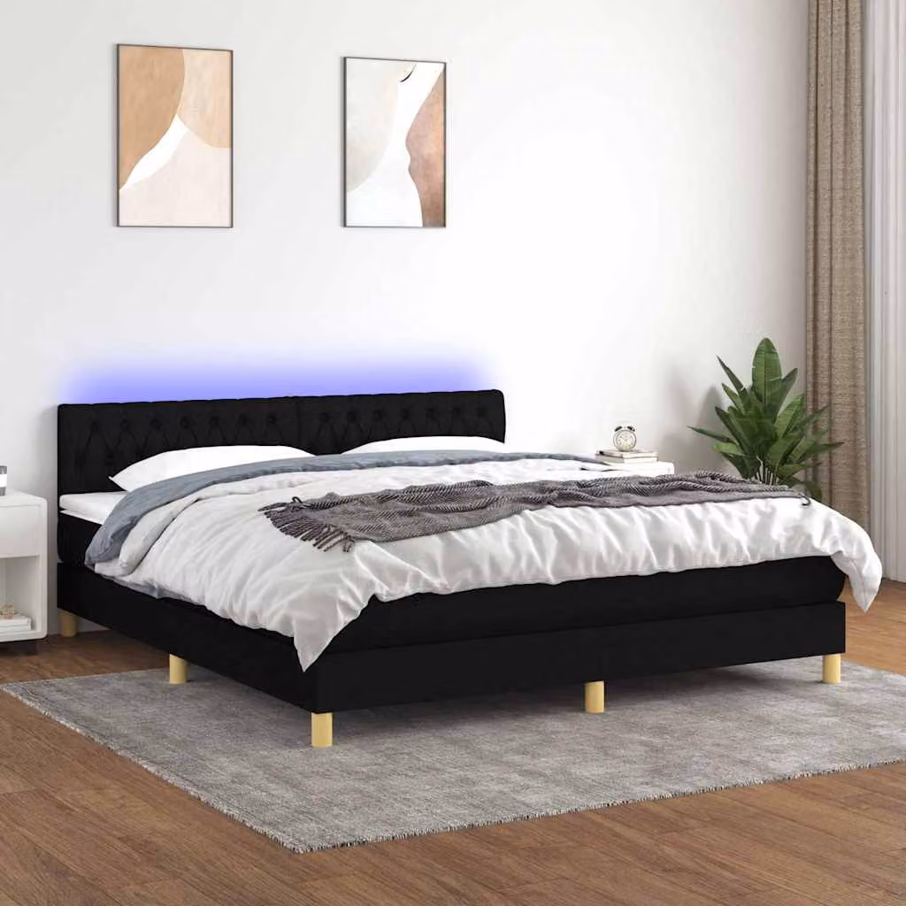 Letto a molle con materasso e illuminazione LED vidaXL in tessuto nero L/P: 180 x 200 cm – 1
