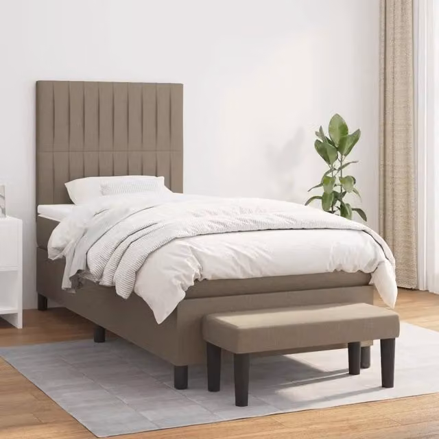 Letto Ibrido vidaXL con Giroletto a Molle e Materasso in Tessuto Beige e Bianco L/P: 100 x 200 cm – 1