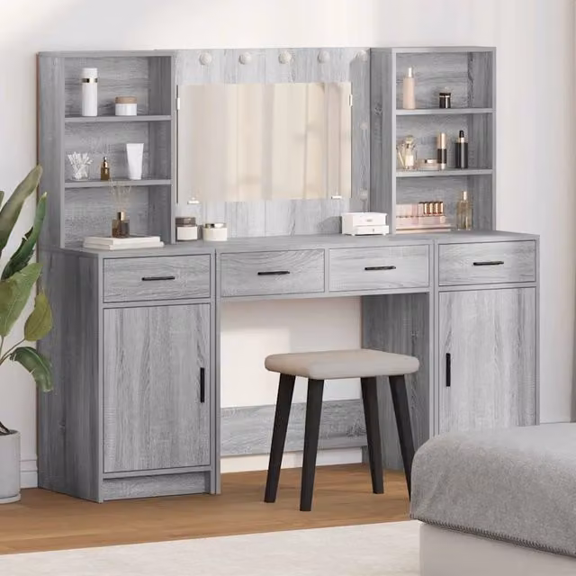 Set da tavolo da trucco con LED 3 pz Grigio Sonoma 3334286