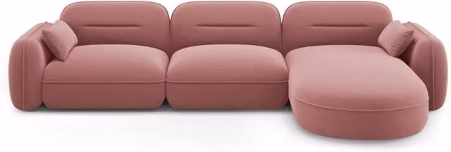 Divano angolare modulare Sydney Cosmopolitan Design a 4 posti in velluto rosa con configurazione destra L/P/H: 70 x 320 x 113 cm