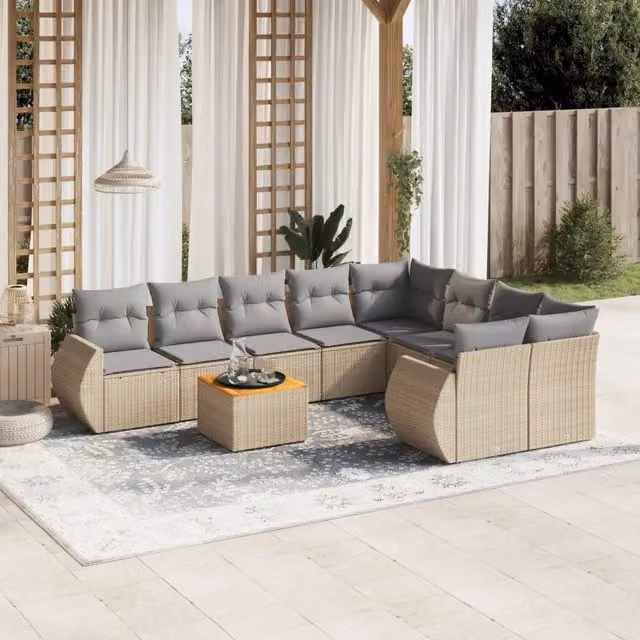 Set Divano da Giardino VIDAXL in Polyrattan Beige con Cuscini, Design Moderno a L per 9 Persone