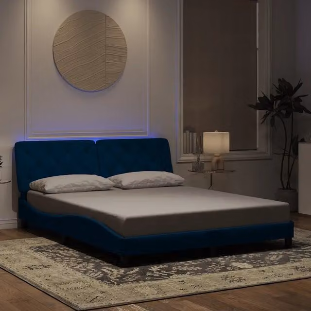Giroletto con LED senza Materasso Blu 160x200 cm in Velluto 3213865