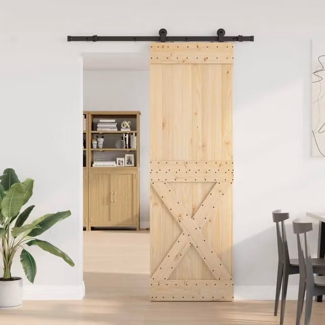 Porta scorrevole vidaXL NARVIK in legno e acciaio, colori Naturale, Nero e Beige, L: 152,5 cm, H: 210 cm