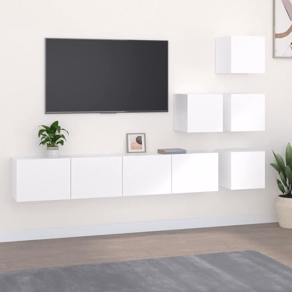 vidaXL Mobile Porta TV a Parete Bianco in Legno e MDF L: 80 cm, P: 30 cm, H: 30 cm – 1