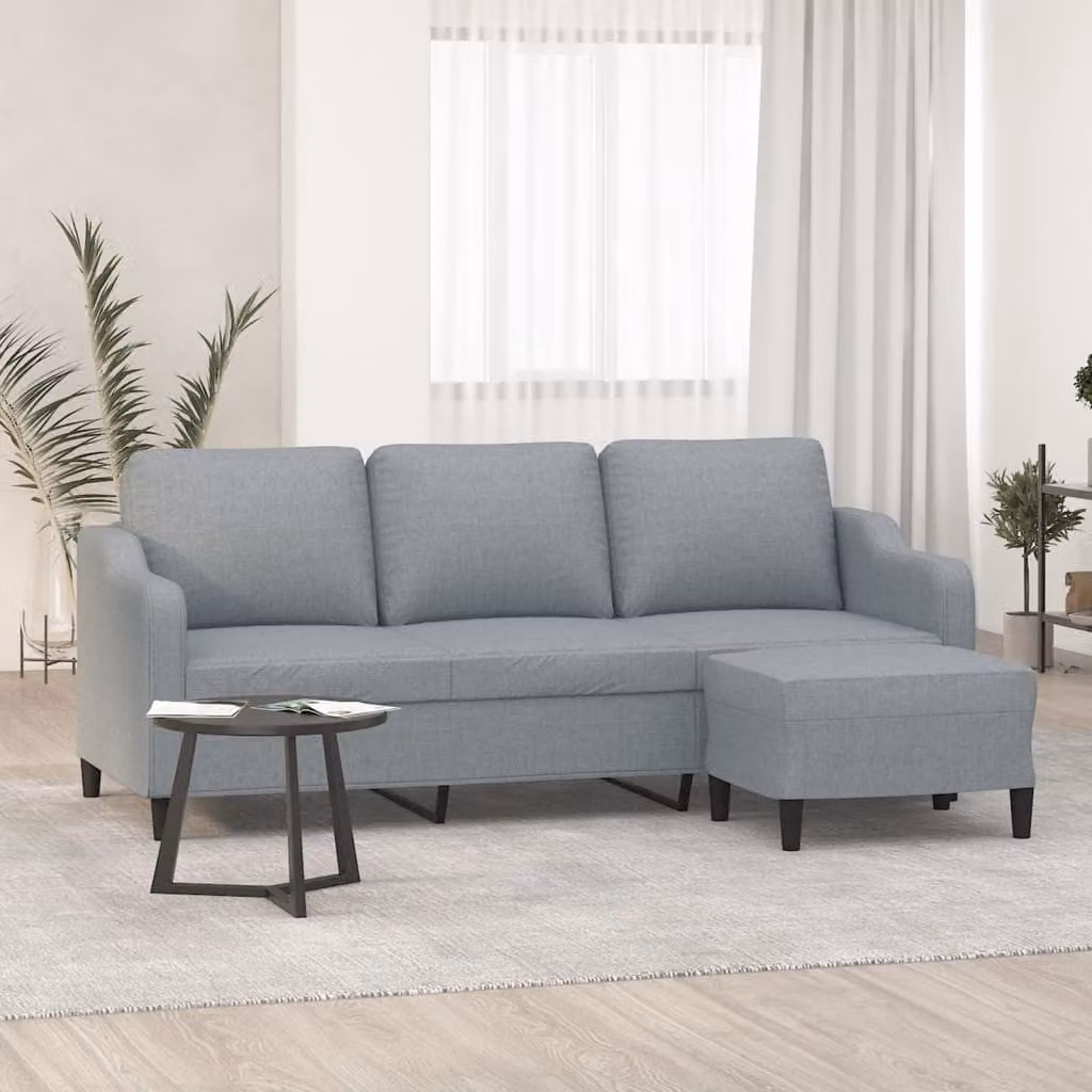 vidaXL Divano a 3 Posti Moderno con Poggiapiedi Grigio in Tessuto