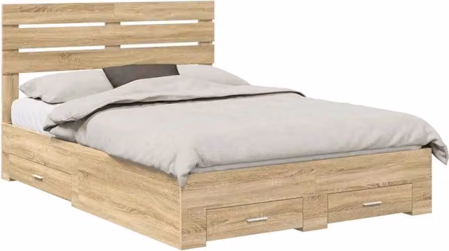 Letto matrimoniale | Letto per adulti | Struttura del letto con cassetto con testiera Legno multistrato