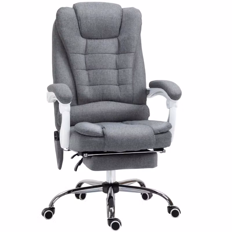 Sedia da ufficio executive con massaggio, riscaldamento e poggiapiedi, schienale reclinabile e poggiatesta, rivestimento in tessuto grigio, H 119 x L 65 x P 48,5 cm – 2