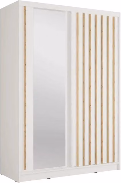 Armadio KAZU a 2 porte scorrevoli con specchio e listelli decorativi 155 cm