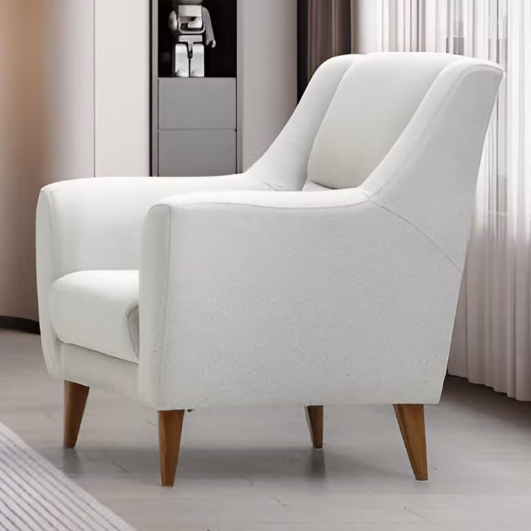 Weißer Designsessel Luxuriöser Relaxsessel Stilvolle Holzfüße