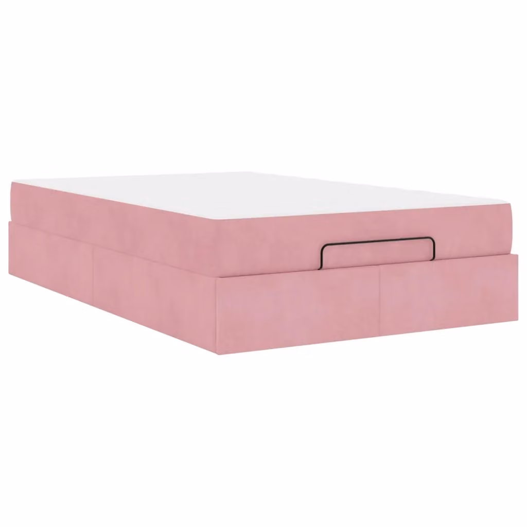vidaXL Set Letto Moderno con Materasso in Schiuma e Cassetti, Rivestimento in Velluto Rosa, L 120 x P 200 cm – 2