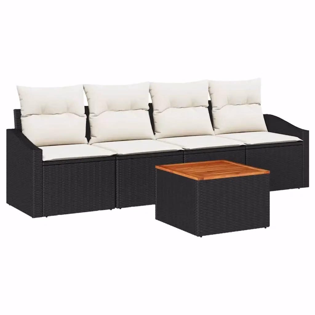 Set Divano da Giardino Moderno vidaXL in Polyrattan 5 Pezzi con Cuscini Nero e Beige – 2