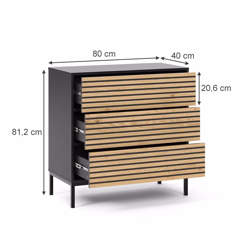 Cassettiera Eliza Vicco con 2 cassetti, Rovere dorato e Antracite, L: 80 cm, H: 81.2 cm – 2