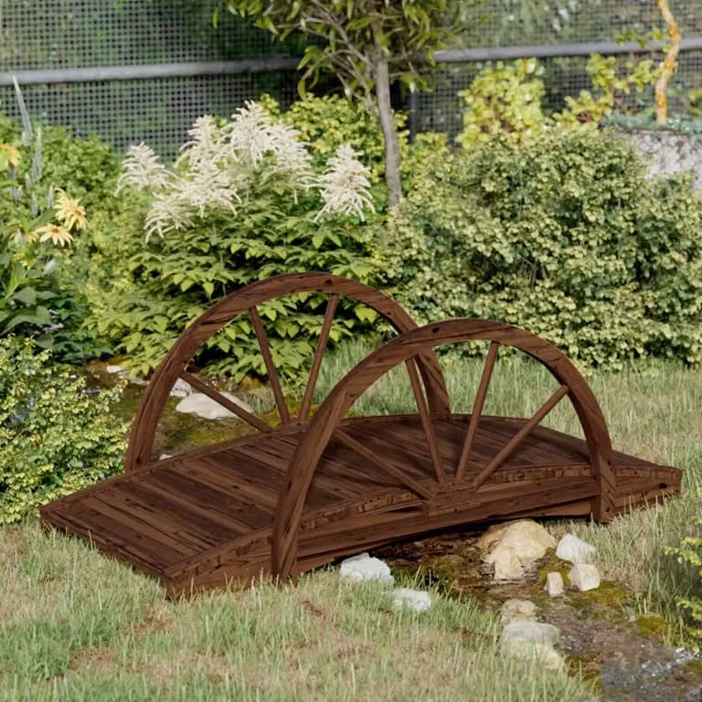 Ponte per giardino - Ponte in legno - Ponte decorativo - Ponte per vialetti - Ponte pedonale - Legno massello di abete rosso - 99x50x38 cm