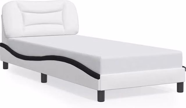 Letto singolo | Letto per adulti | Giroletto senza Materasso Hvar Nero e Bianco 90x190 cm in Similpelle
