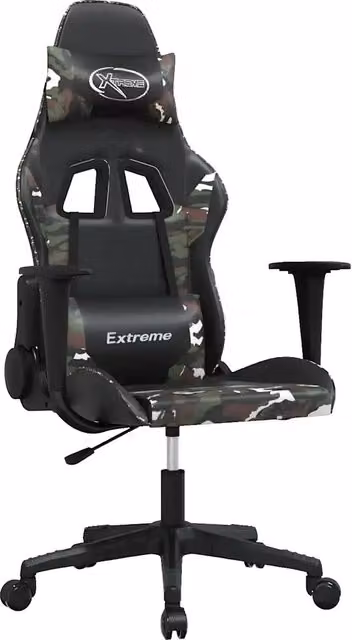 Sedia da Gaming Multicolore con Design Astratto in Similpelle Nero e Mimetico