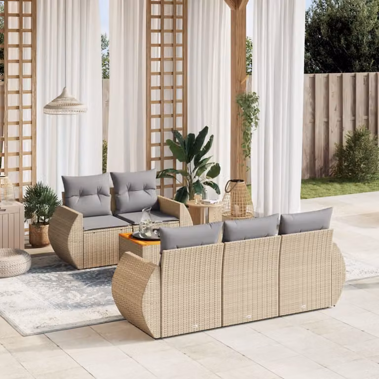 vidaXL Set Divano da Giardino a L 6 pz in Polyrattan con Cuscini Beige e Grigio