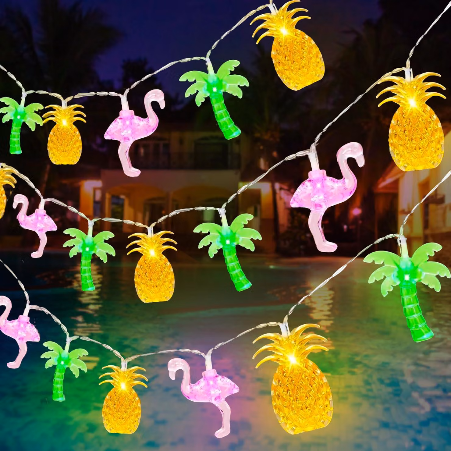 Catena luminosa a forma di fenicottero, 3 metri, 20 LED, alimentazione solare, decorazione hawaiana