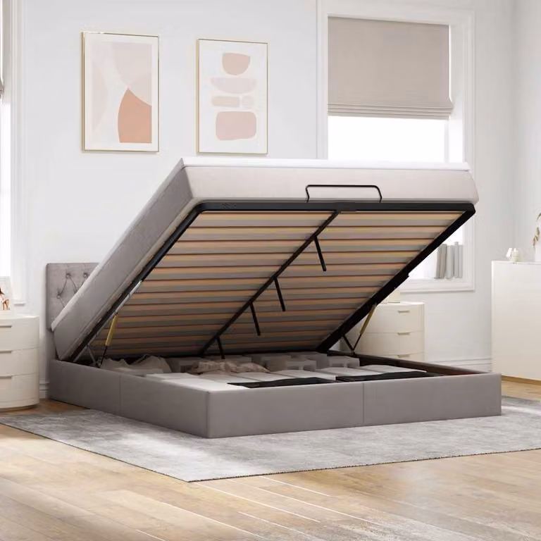 vidaXL Letto con Contenitore e Materasso Ibrido in Tessuto, L: 180 cm, P: 200 cm