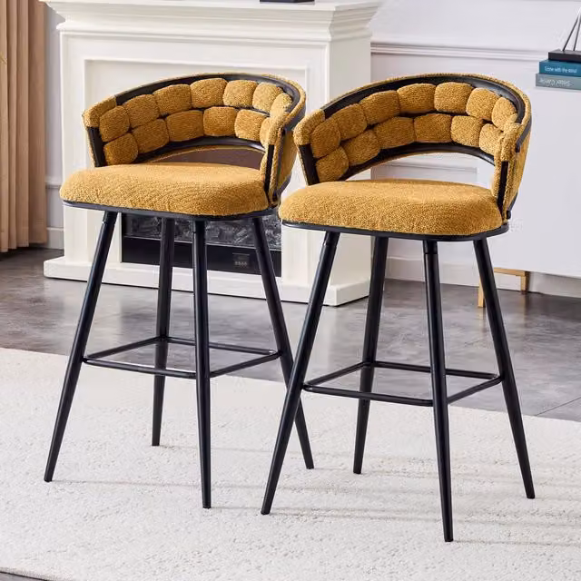 Sgabelli bar moderni REDOM in velluto giallo e metallo nero – 1