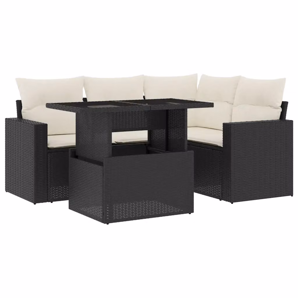 vidaXL Set Divani da Giardino a L 5 pz con Cuscini e Tavolino in Polyrattan e Metallo Nero – 2