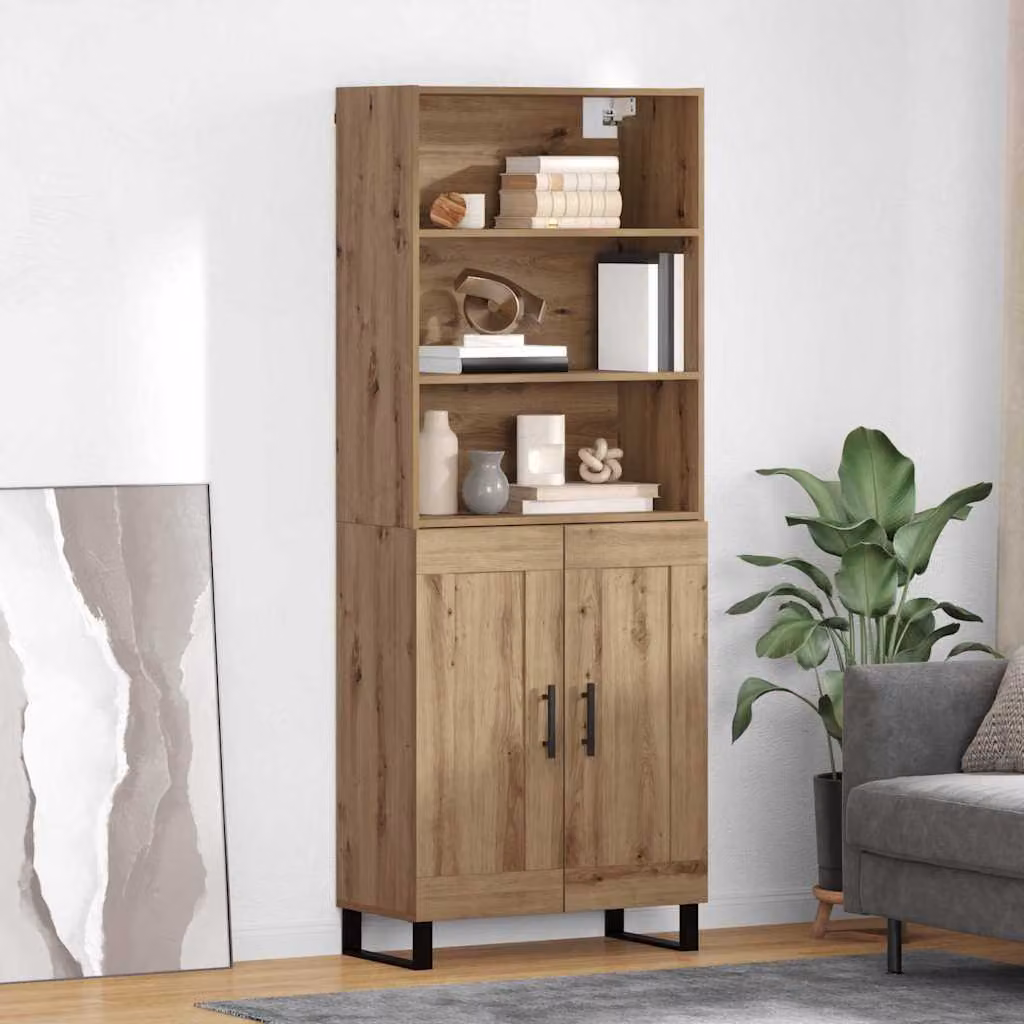 Set di 2 credenze moderne vidaXL in rovere e metallo, colore marrone, L: 69,5 cm, P: 34 cm, H: 180 cm