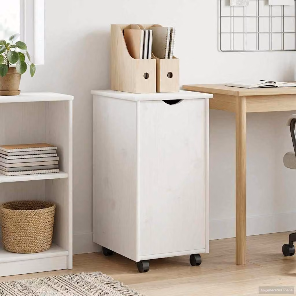 Carrello mobile con ruote vidaXL in legno di pino, Bianco, L 34 cm x P 39 cm x H 65,5 cm